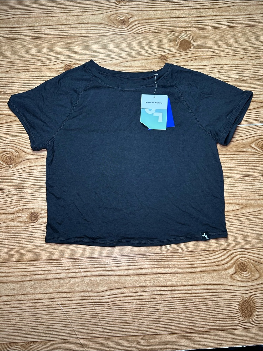 WOMEN ATHLETIC CROP TEE SHIRT-JOY LAB BLACK MOISTURE WICK SPANDEX SIZE M NWT